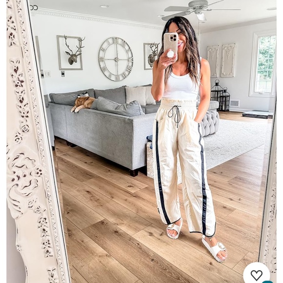 Pants - Cream with Black Stripe Light Weight Track Pants